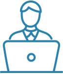 Icon von einer Person am Laptop